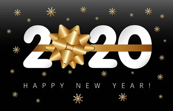 2020 Papírové Čísla Zlatý Motýlek Šťastný Nový Rok Černém Pozadí — Stockový vektor
