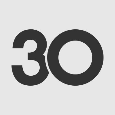30. yıl numaraları. 30 yıllık tebrikler, logotipini kes. Tebrikler fikir. Yalıtılmış soyut grafik tasarım şablonu. Yuvarlak şekil basamakları. İndirimde %30'a varan indirim. Yıldönümü logo konsepti.
