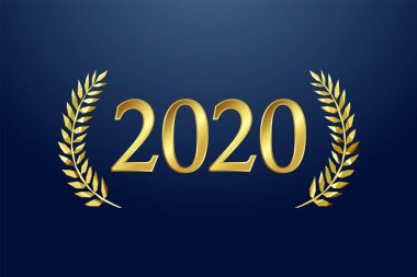 2020 ödül logotürü, izole zarif soyut altın amblemi. Mutlu Yeni Yıl lüks tebrik çerçeveli şablon. 2020 sınıfı mezunlar posteri altın vitray tebrik