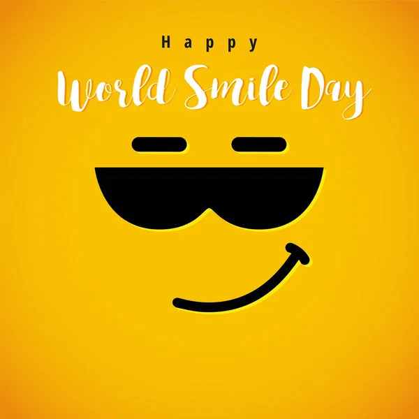 World Smile Day October 4Th Banner Winking Smiley Sun Glasses — Stock Vector