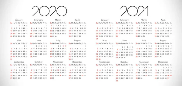 Kalender 2020 2021 Horizontale Schema Indeling Xmas Logo Minimalisme Stijl — Stockvector