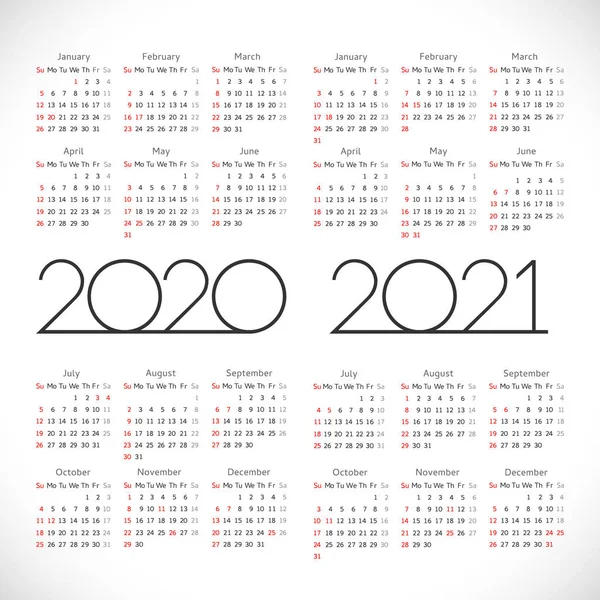 Kalender 2020 2021 Indeling Van Vierkante Schema Xmas Logo Minimalisme — Stockvector