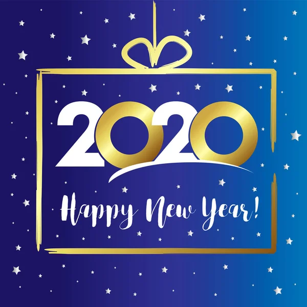 2020 Zlatém Dárkovém Boxu Karta Šťastný Nový Rok Nápis Lettering — Stockový vektor