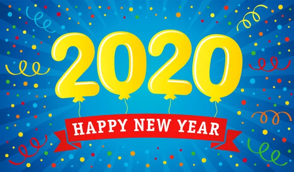 2020 Ballonnen Letters Kleurrijke Confetti Lint Cover Van Xmas Card — Stockvector