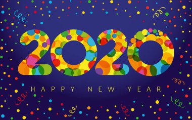 2020 Bir Mutlu Yıllar tebrik kartı. Xmas gecesi geçmişi. Renkli tatil numaraları ve mesajlar. Renkli logot tipi. Soyut izole grafik tasarım şablonu. Takvim başlığı. Mevsimlik satışlar için rakamlar.