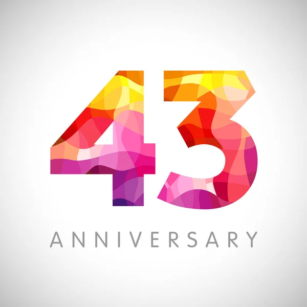 43周年纪念日号码 43岁的彩色标志类型 恭喜你 恭喜你 三维的想法 孤立的抽象图形设计模板 彩色3 4位数 折扣高达43 — 图库矢量图片