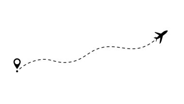 Uçuş rotası çizimi. Uçak hattı uçuş güzergahının başlangıç noktası ve çizgi izi olan ikonu