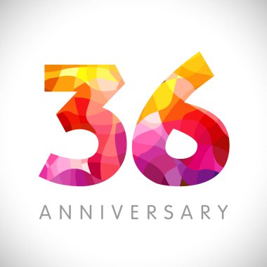 36. Yıl dönümü numaraları. 36 yaşında, sarı renkli logoti. Yaş olarak tebrik ederim, tebrik ederim. Soyut grafik tasarım şablonu. Yaratıcı 6, 3 haneli rakamlar. Yüzde 36 'ya kadar indirimli..