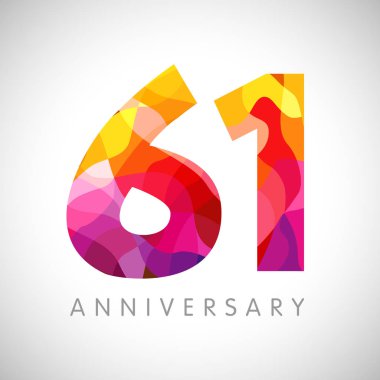 61. yıldönümü numaraları. 61 yaşında, sarı renkli logoti. Yaş olarak tebrik ederim, tebrik ederim. Soyut grafik tasarım şablonu. Yaratıcı 1, 6 3 boyutlu rakamlar. Yüzde 61 'e kadar indirimli..
