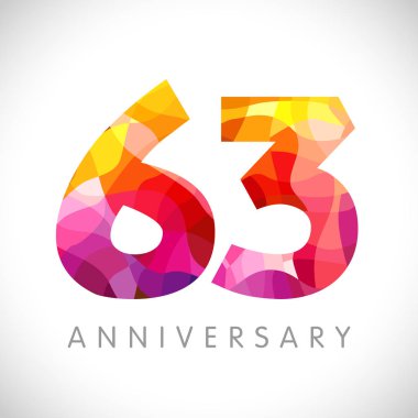 63 yıl dönümü numarası. 63 yaşında, sarı renkli logoti. Yaş olarak tebrik ederim, tebrik ederim. Soyut grafik tasarım şablonu. Yaratıcı 3, 6 3 boyutlu rakamlar. Yüzde 63 'e kadar indirimli..