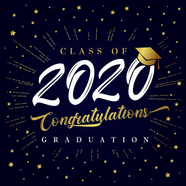 Class 2020 Graduation Poster Golden Star Glitter Confetti Class Congratulations — Stock Vector