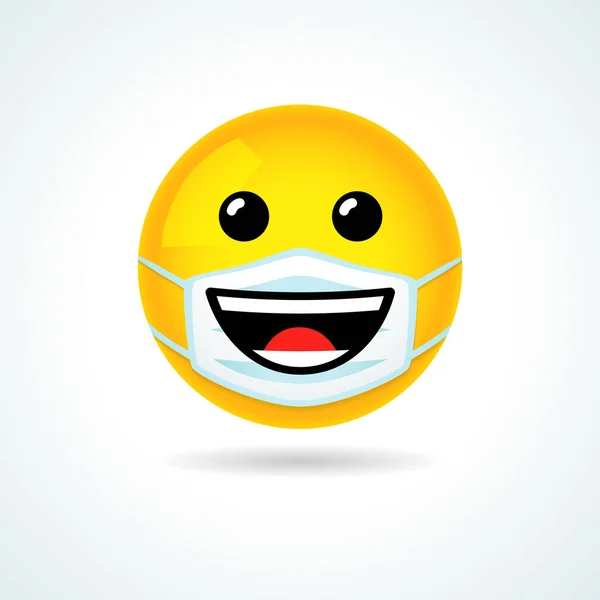 Emoji Volto Sorriso Con Maschera Bocca Guardia Felicità Gialla Emoticon — Vettoriale Stock