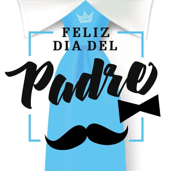 Tipografía Feliz Día Los Padres Corbata Azul Con Bigote Pajarita — Vector de stock
