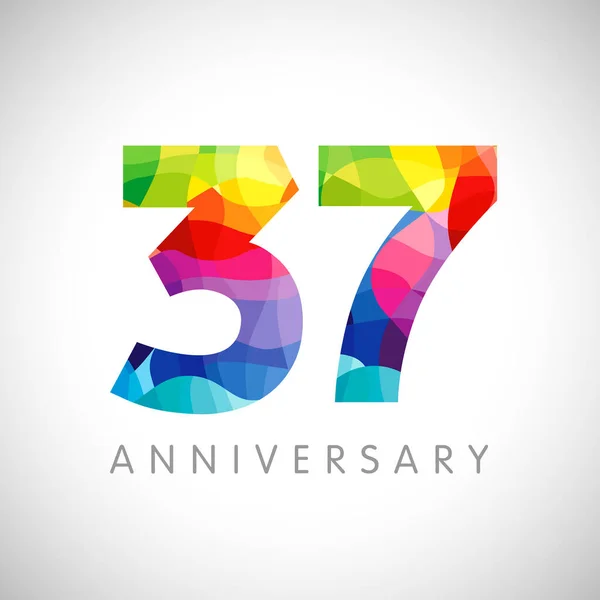 37周年記念番号 37歳のロゴタイプ 明るいお祝いだ 抽象的なグラフィックデザインテンプレートを分離 創造的な3 7は3D桁を署名します 最大37 割引から お祝いのコンセプト — ストックベクタ