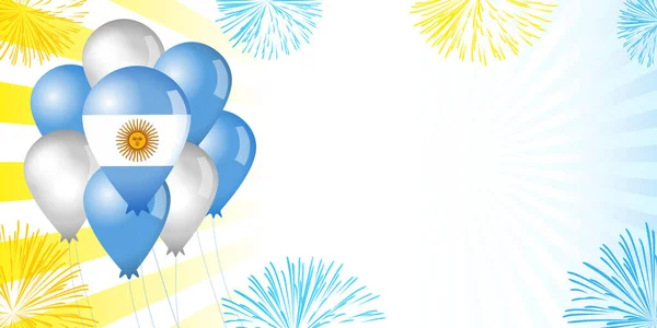 День Независимости Аргентины Фон Световыми Лучами Фейерверки Флаги Воздушных Шарах — стоковый вектор