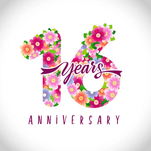 Números Del Aniversario Logotipo Años Felicidades Florales Rosadas Plantilla Diseño — Archivo Imágenes Vectoriales