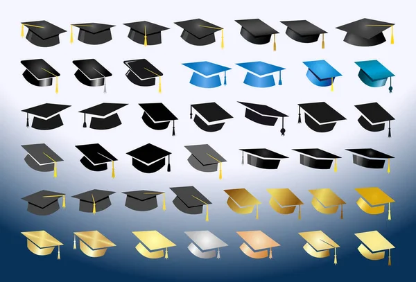 Great Collection Academic Hats Creative Graduating Icons Isolated Abstract Graphic — Stock Vector