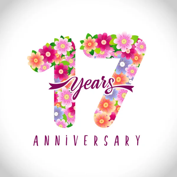 Anniversary Numbers Years Old Logotype Floral Pink Congrats Isolated Abstract — Stock Vector