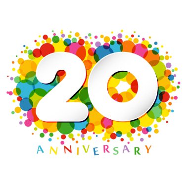 20. yıl dönümü numaraları. 20 yıllık renkli tebrik ederim. Sevimli bir tebrik konsepti. Soyut grafik tasarım şablonu. Beyaz parmaklar. % 20 'ye kadar,% 20 indirimli. Dekoratif işaret.
