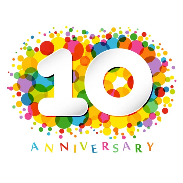 10周年纪念日的数字 十岁的色彩艳丽 可爱的祝贺概念 孤立的抽象图形设计模板 白色数字 折扣率高达10 装饰标志 — 图库矢量图片