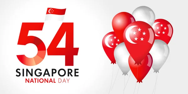 Years Singapore National Day Lettering August 9Th Balloons Flags Happy — Stock Vector