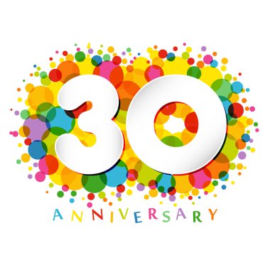 30. yıl dönümü numaraları. 30 yıllık zenci kutlarım. Sevimli bir tebrik konsepti. Soyut grafik tasarım şablonu. Beyaz parmaklar. % 30 'a kadar,% 30 indirimli. Dekoratif işaret. 30. yıl dönümü kağıt renkli logo