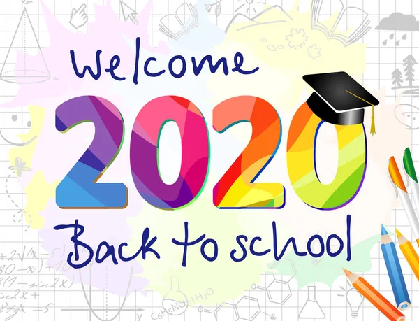 Retour École Félicitations Créatives Classe 2020 Signe Concept Couleur Annonce — Image vectorielle