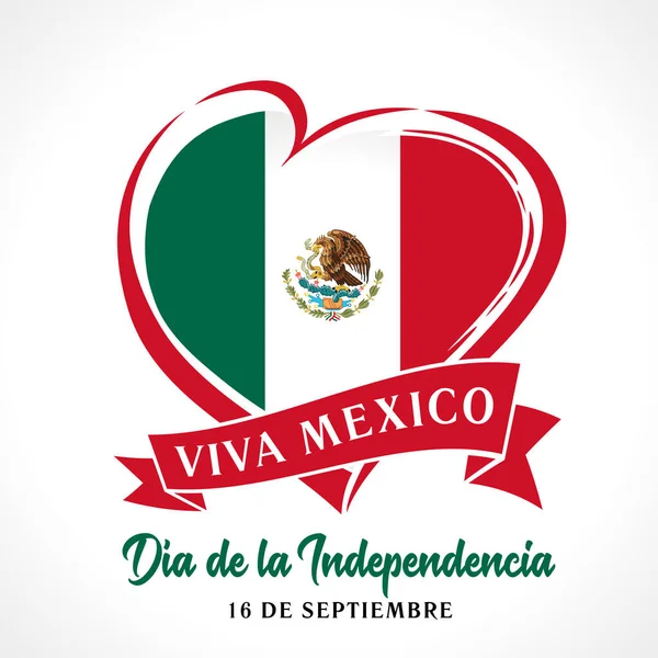 ビバメキシコ インデペンデンシアの旗 独立記念日16米国メキシコで9月のお祝い メキシコ連邦共和国へのハートベクトルイラストの愛の旗 — ストックベクタ