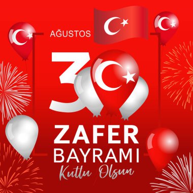 30 Ağustos Zafer Bayrami Günü Türkiye kırmızı kartı. Çeviri - 30 Ağustos 'ta Türkiye' de zafer ve Ulusal Gün kutlaması. Vektör illüstrasyon kutlama cumhuriyeti, tasarım unsurları için grafik
