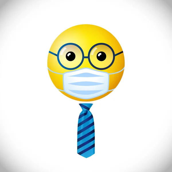 Hombre Negocios Con Máscara Médica Icono Emoji Felices Felicitaciones Creativas — Vector de stock