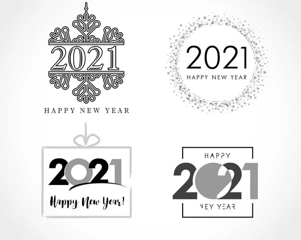 收集了大量2021年快乐新年的标志 一套2021年新年标志 贺卡艺术品 小册子模板 带有白色背景下孤立的黑色假日标签的向量图 — 图库矢量图片