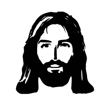 İsa 'nın el çizimi bir portresi. Siyah beyaz siluet. Marka elemanı. İnsan kafası..
