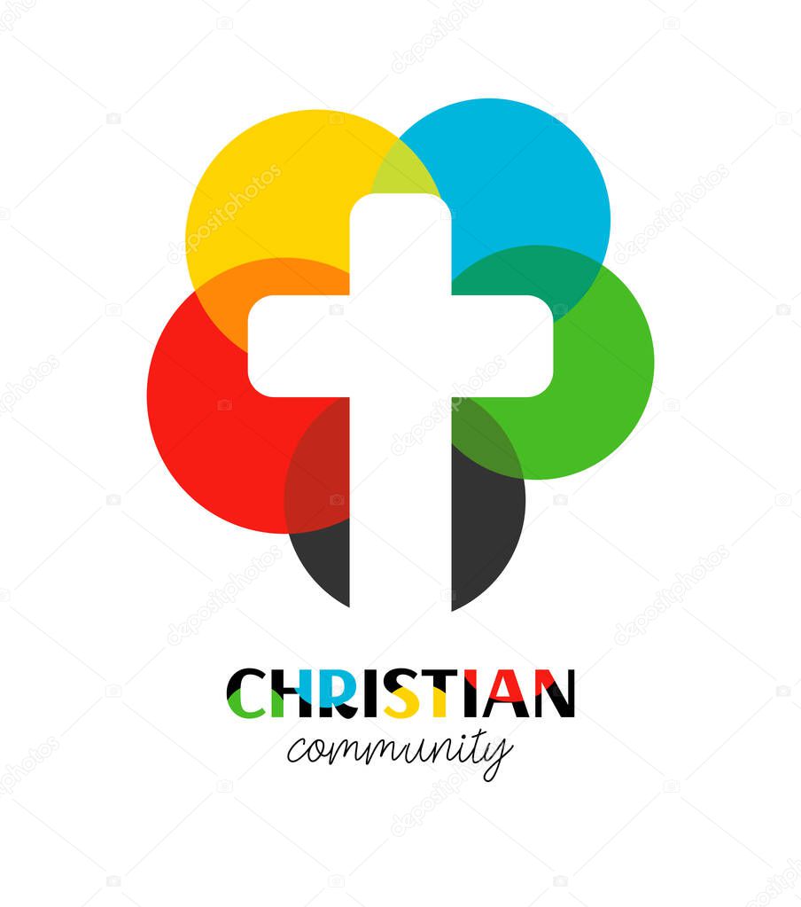 Christian logo concept with Calvary cross and 5 colors. Creative artistic concept