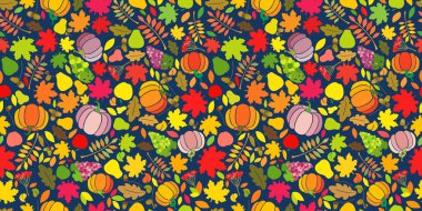 Hediye ambalaj kağıdı renkli tasarım. Kusursuz bir model. Sonbahar hasat tatili geçmişi. Sonbahar deseni.