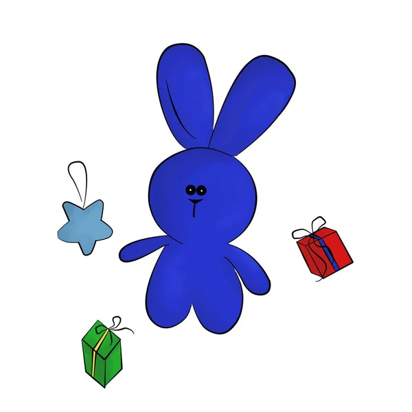 Dekorasyon tasarımı için hediyeleri olan sevimli tavşan çizgi filmi.