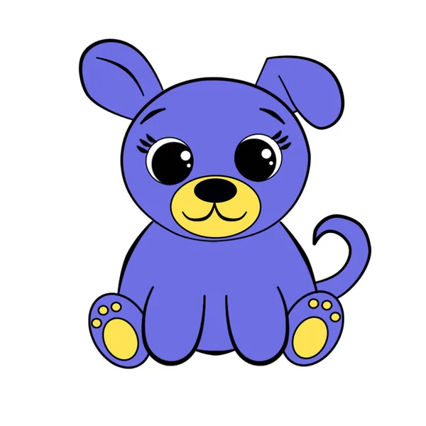 Şirin mavi köpekli güzel bir çizgi film çizimi.
