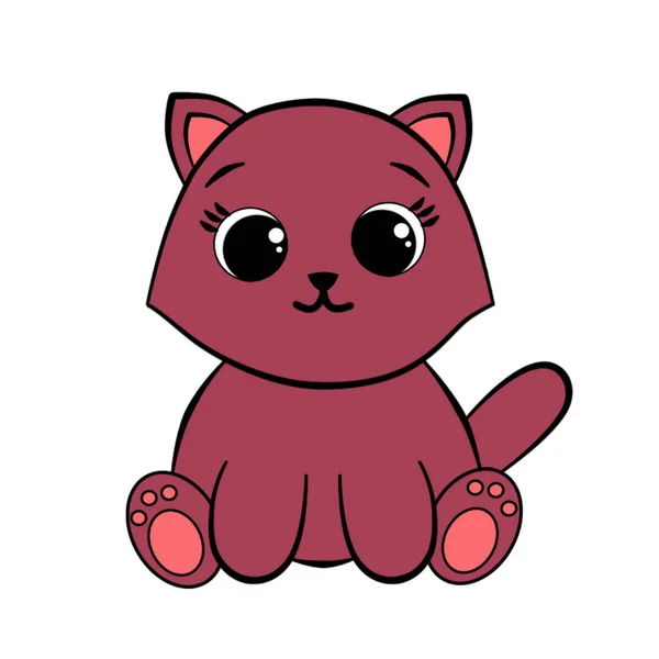 Vacker tecknad illustration med en söt rosa katt. — Stockfoto