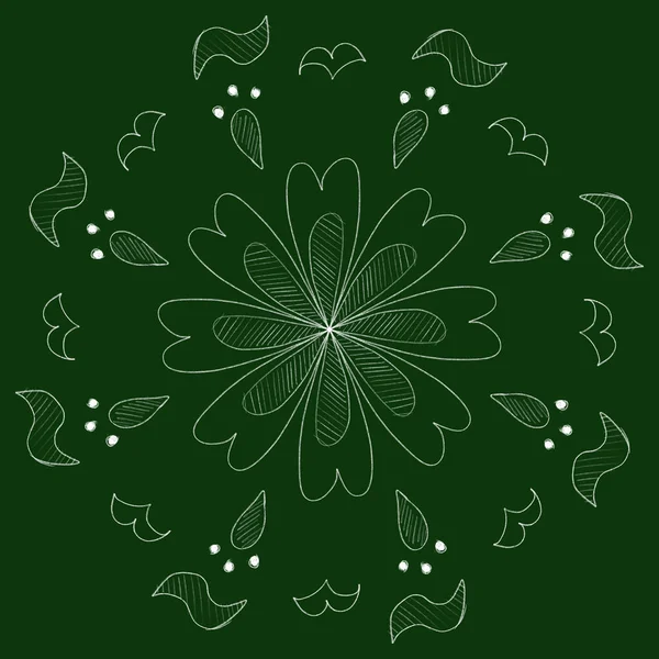 Yeşil arka planda tebeşir desenli tebeşir desenli yeşil okul. Çizgi çizme. El çizimi illüstrasyon. 