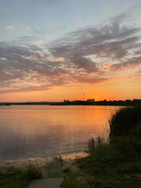Sunset Sky of Dnipro river summer and autumn nature. Next to Dnipro dumb.