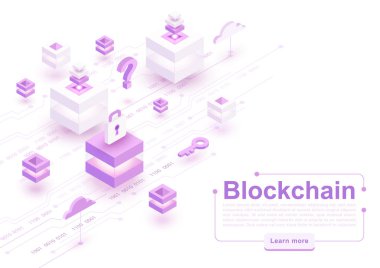 Vektör izometrik blockchain kavramı ve arka plan blok, küpleri devre kartı. Cryptocurrency, dijital para, akıllı sözleşmeler, modern internet teknoloji elektronik iş için