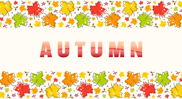 Herfst Vector Achtergrond Met Kleurrijke Esdoorn Bladeren Eikels Rowan Bessen Rechtenvrije Stockvectors