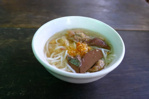 Mini Skål Med Ånga Thai Ris Vermicelli Med Gris Blod — Stockfoto