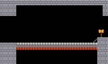 Tanıdık bir patronun dövüş sahnesi olan ünlü eski atari oyununun sahnesini taklit etmek yeraltı şatosu manzarasında.