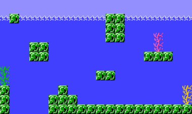 Eski atari oyununun canlandırma sahnesi, su altı seviyesinde tanıdık ekran görüntüsünün retro biçimi.