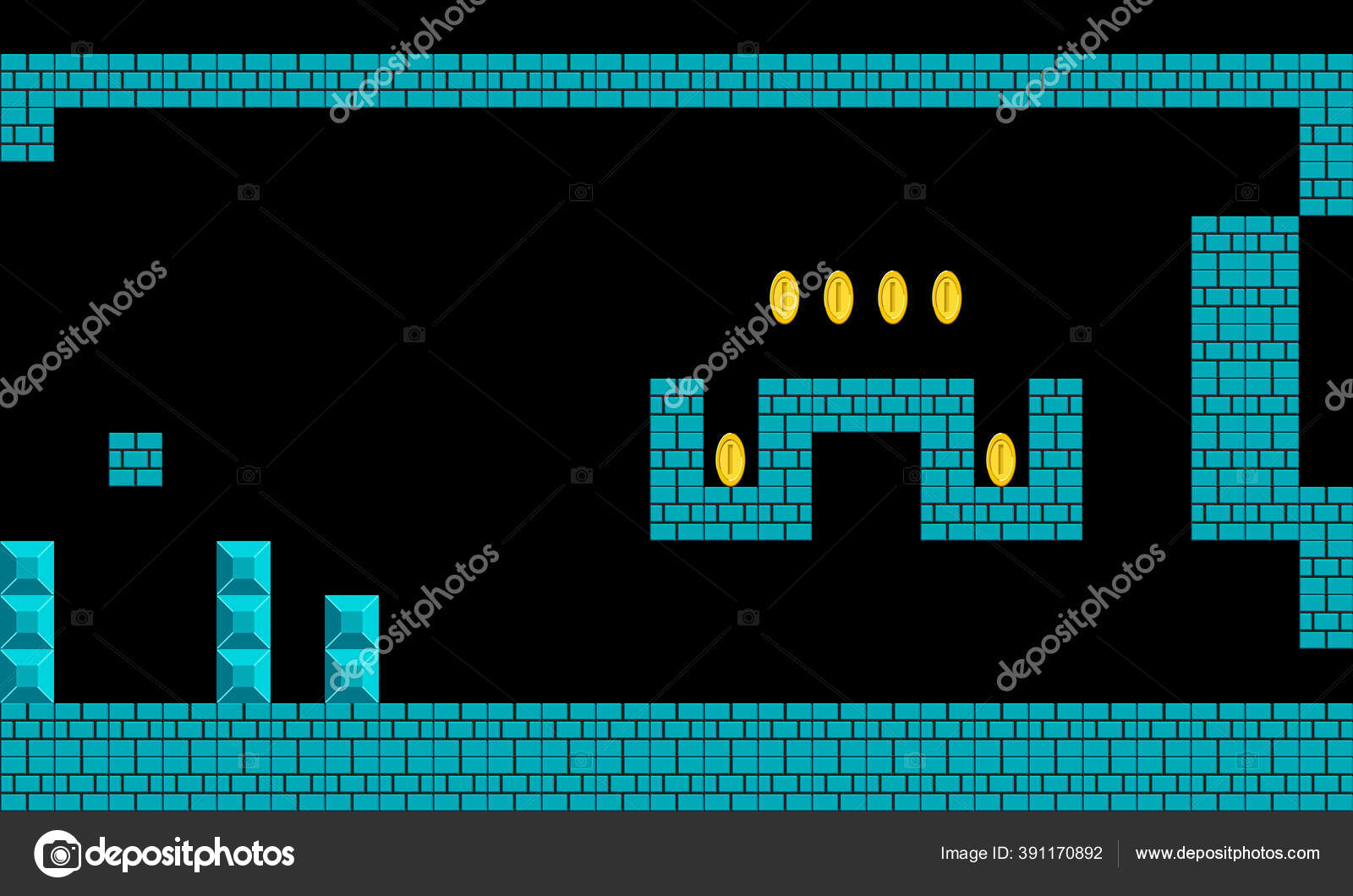 イラストは有名な古いアーケードビデオゲームのシーンを模倣し お馴染みのスクリーンショットのレトロなスタイル地下の背景 ストックベクター C if