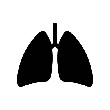 İnsan akciğerlerinin görüntüsü, beyaz arkaplanda izole edilmiş siyah düz ikon vektörü
