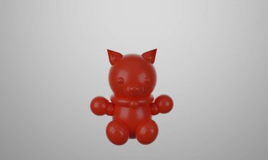 Beyaz arkaplanda 3 boyutlu resimleme, izole edilmiş kırmızı ayı 