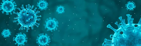 Bannière Covid Bactéries Coronavirus Vue Microscopique Illustration Des Cellules Flottantes — Photo