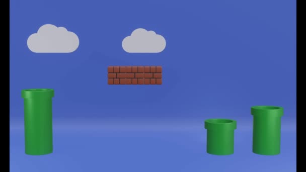 Illustratie achtergrond met bewegende wolk van oude arcade video game, 3d render — Stockvideo