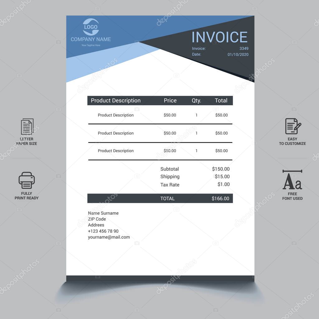 Clean modern payment invoice template Vector